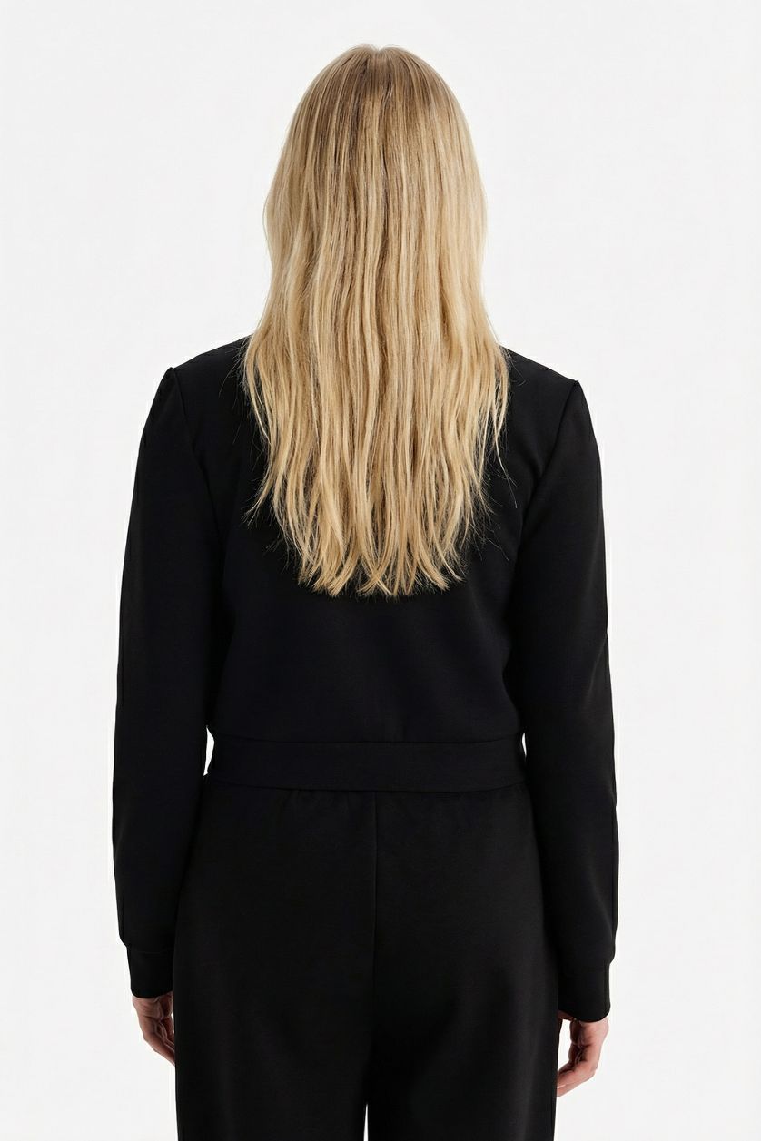 نساء أسود جاكيت رياضي سليم فيت بياخة عالية