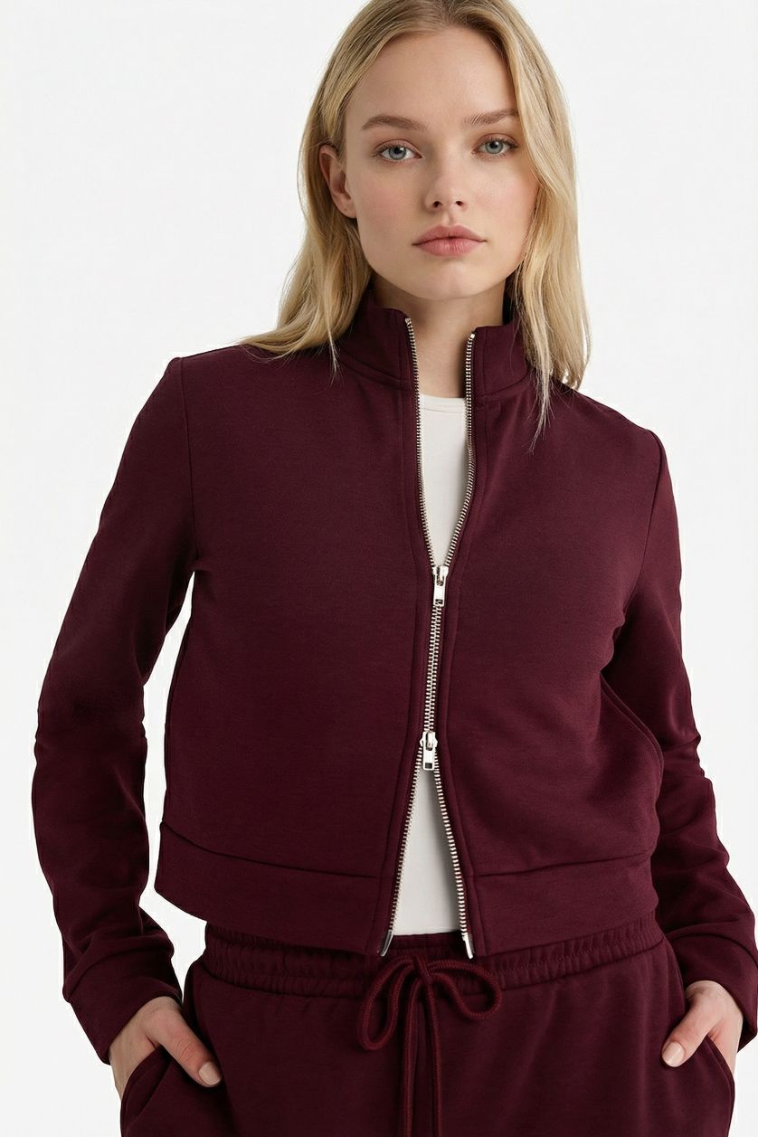 Woman Bordeaux Slim Fit Turtleneck Cardigan