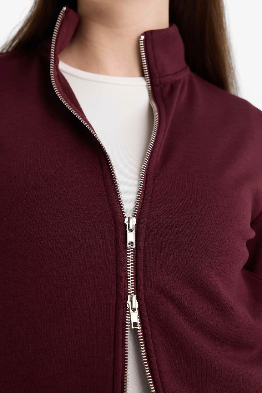 Woman Bordeaux Slim Fit Turtleneck Cardigan