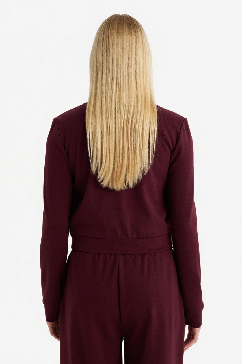 Woman Bordeaux Slim Fit Turtleneck Cardigan