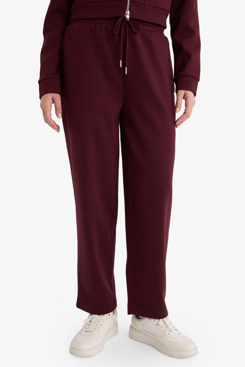 Woman Bordeaux Elastic Waist Jogger Trousers