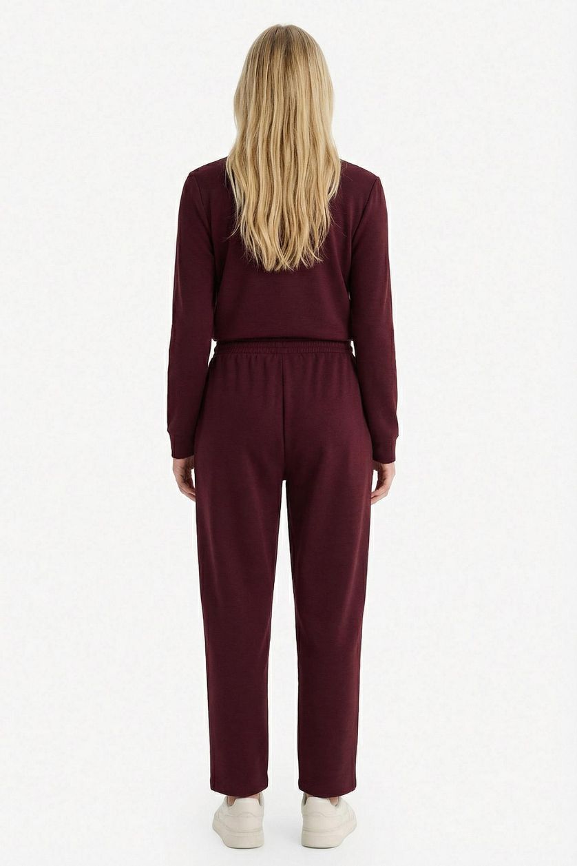 Woman Bordeaux Elastic Waist Jogger Trousers