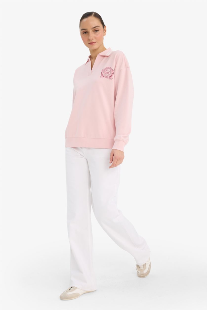 Woman Pink Relax Fit Slogan Long Sleeve Sweatshirt
