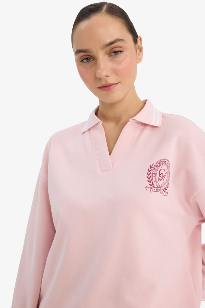 Woman Pink Relax Fit Slogan Long Sleeve Sweatshirt