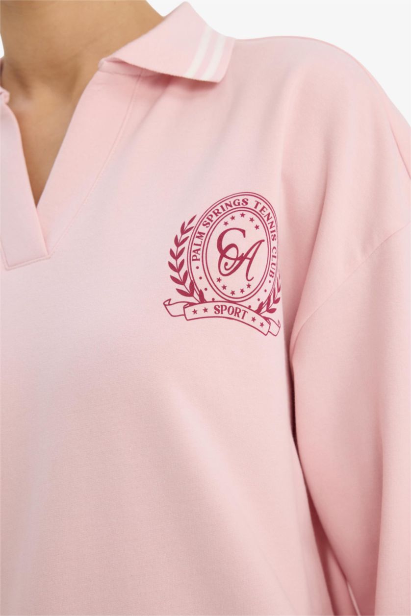 Woman Pink Relax Fit Slogan Long Sleeve Sweatshirt