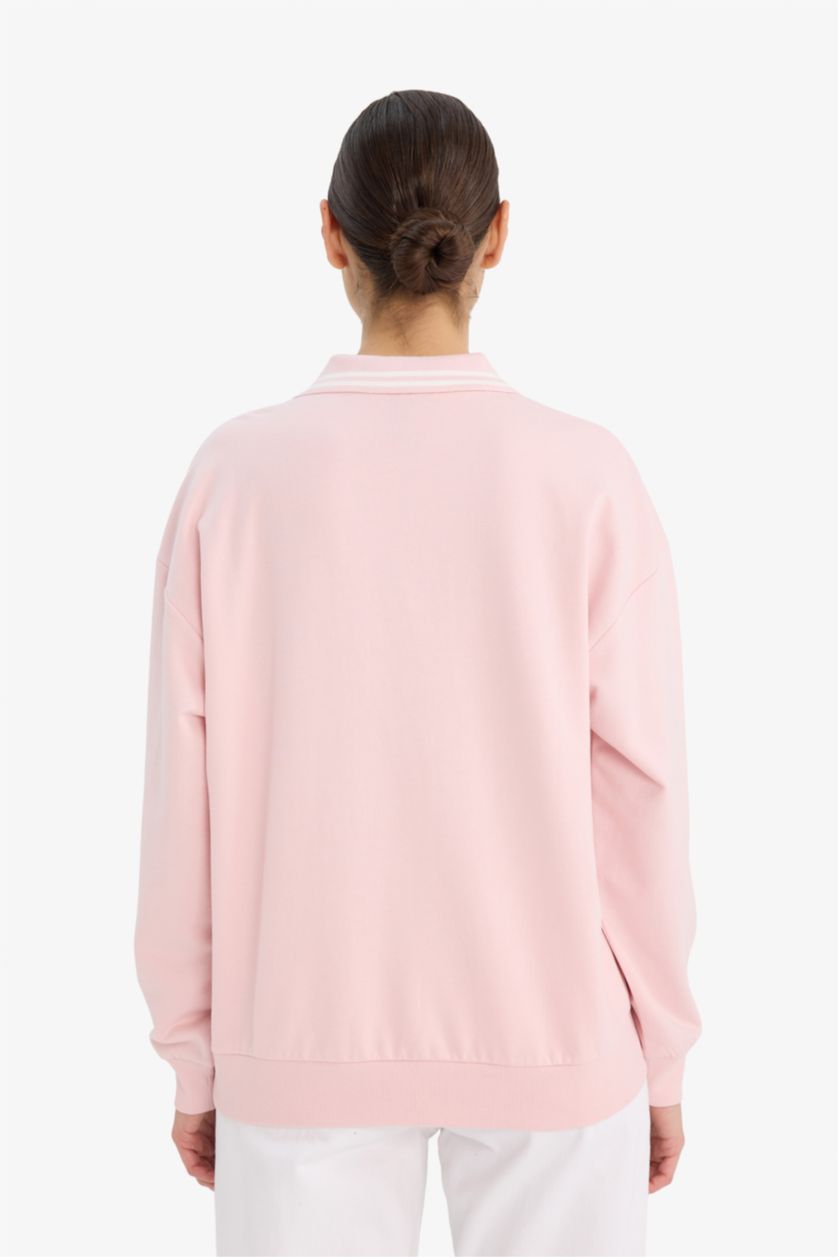 Woman Pink Relax Fit Slogan Long Sleeve Sweatshirt