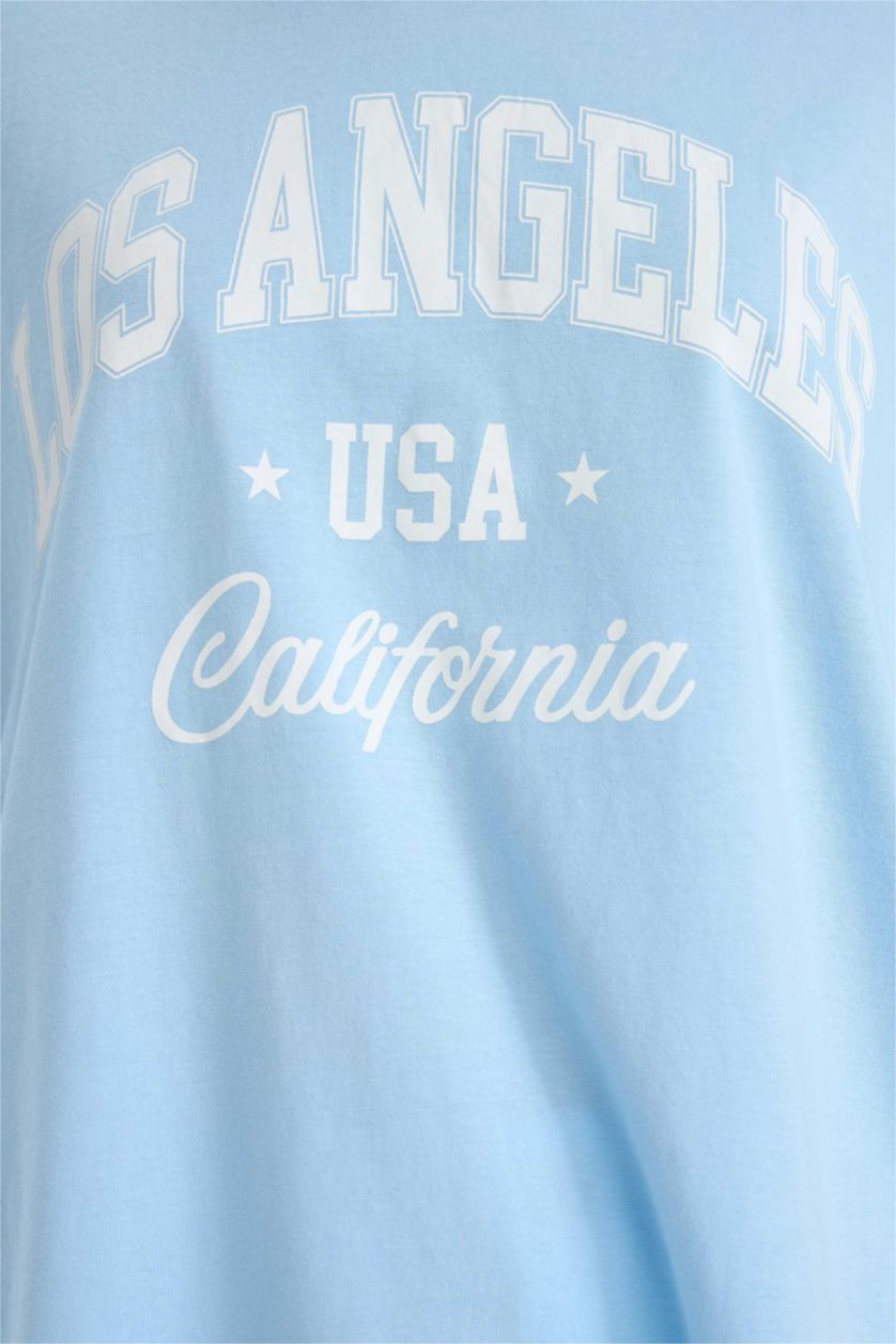 Woman Blue Oversize Fit Crew Neck Short Sleeve T-shirt