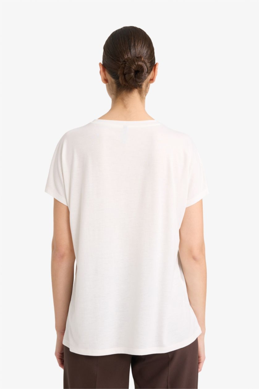 Woman Ecru À Fit Printed Crew Neck Short Sleeve T-shirt