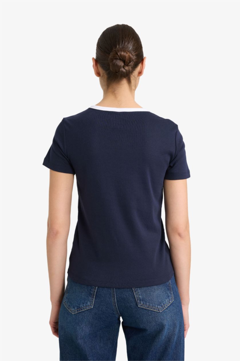 Woman NAVY Printed Crew Neck Short Sleeves T-shirt