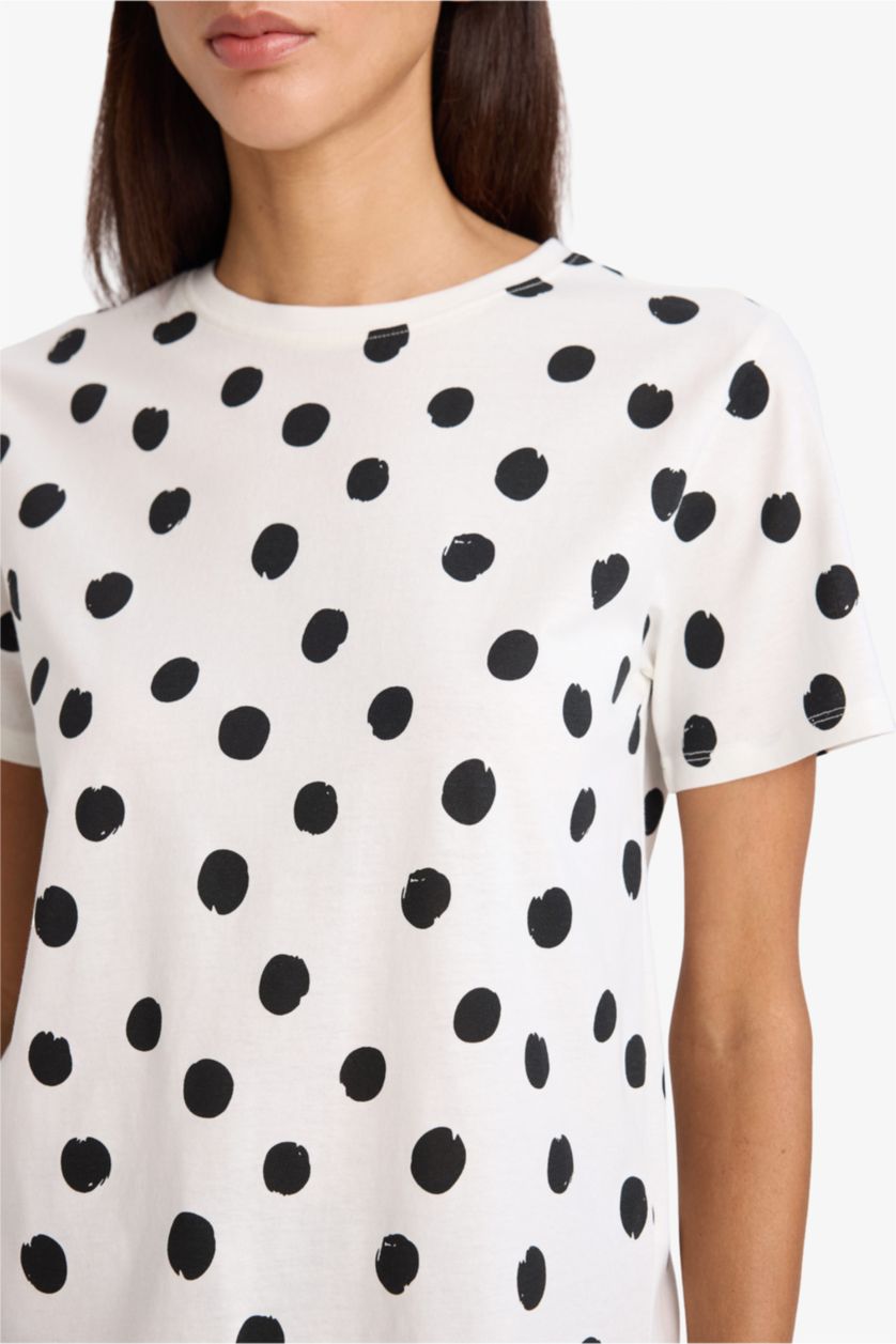 Женщины Бежевый Трикотажная футболка в горошек Regular Fit с круглым вырезом и коротким рукавом