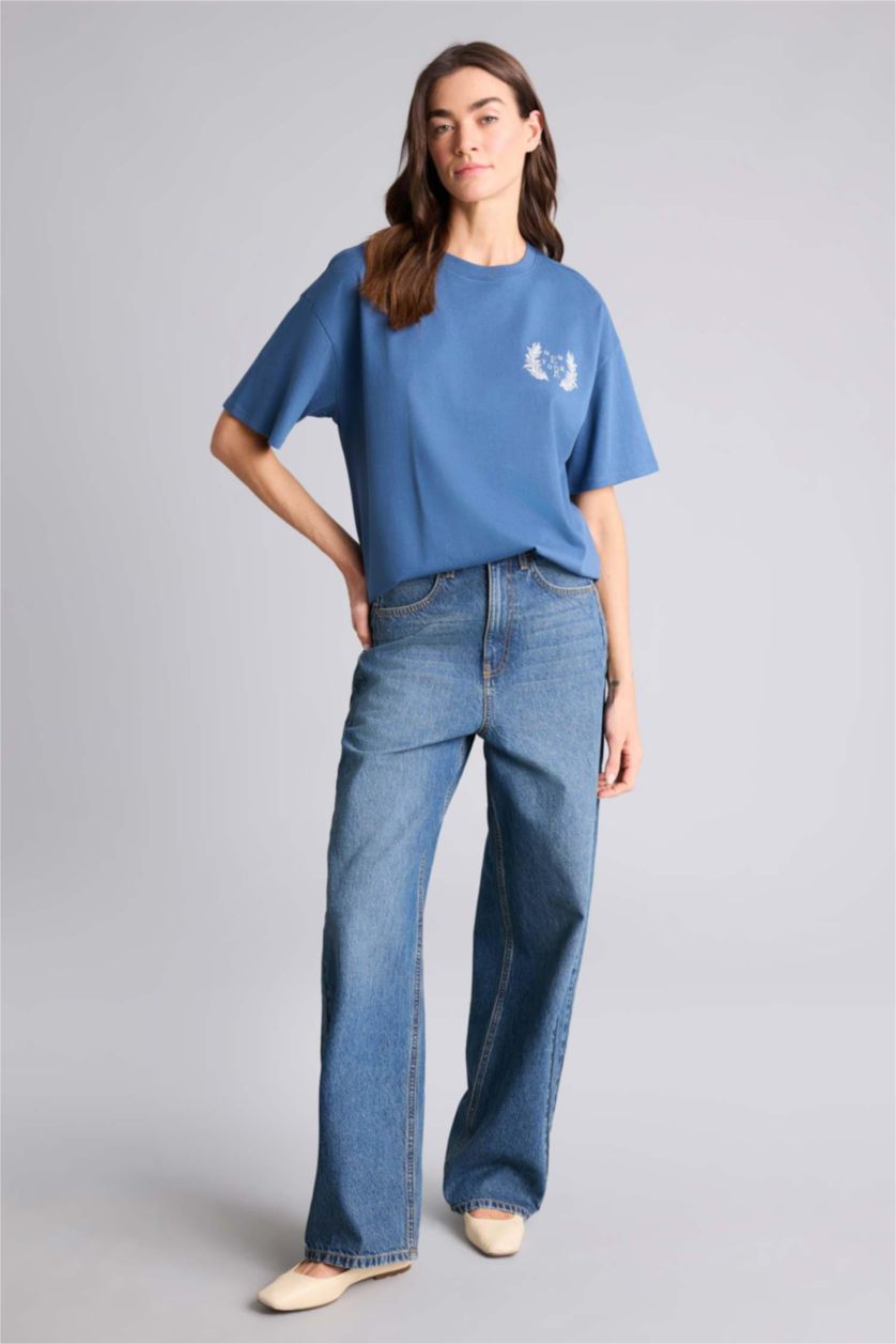 WOMAN Indigo Oversize Printed Crew Neck Short Sleeve T-Shirt