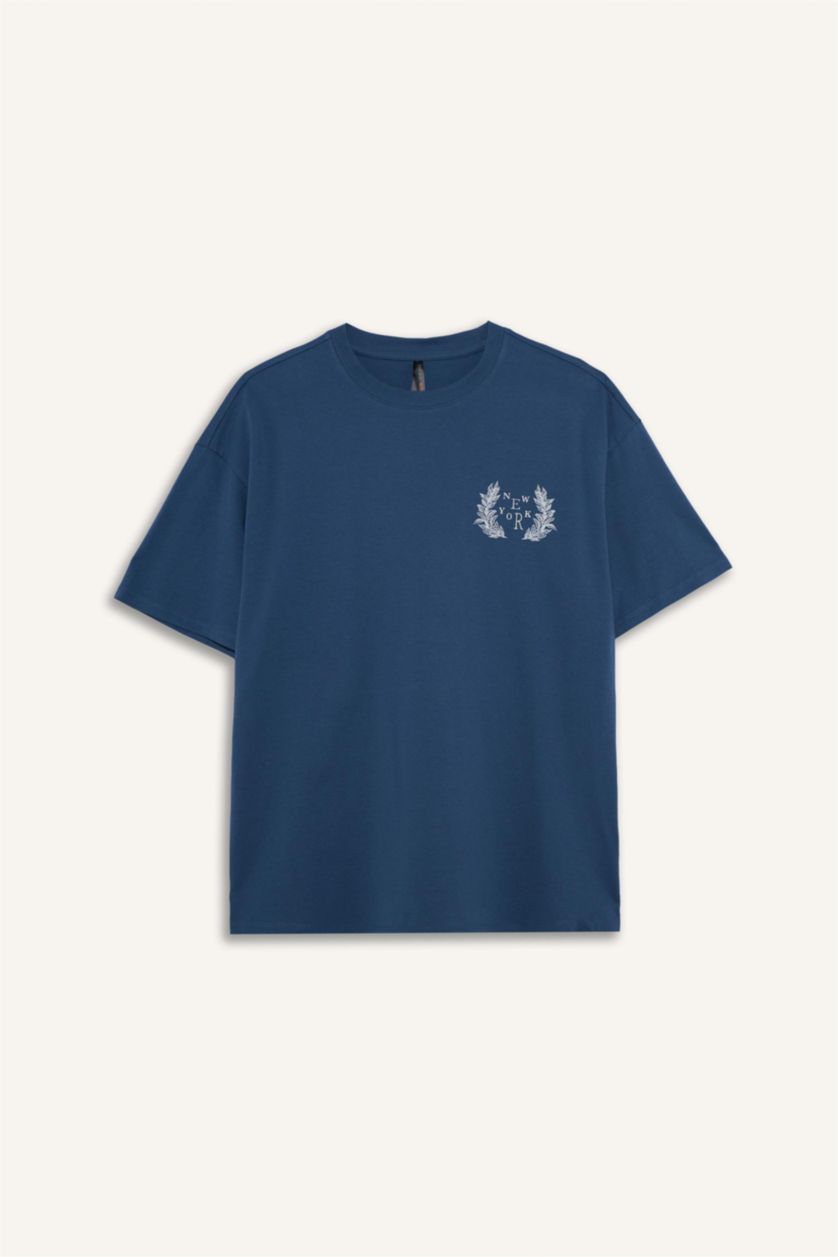 WOMAN Indigo Oversize Printed Crew Neck Short Sleeve T-Shirt