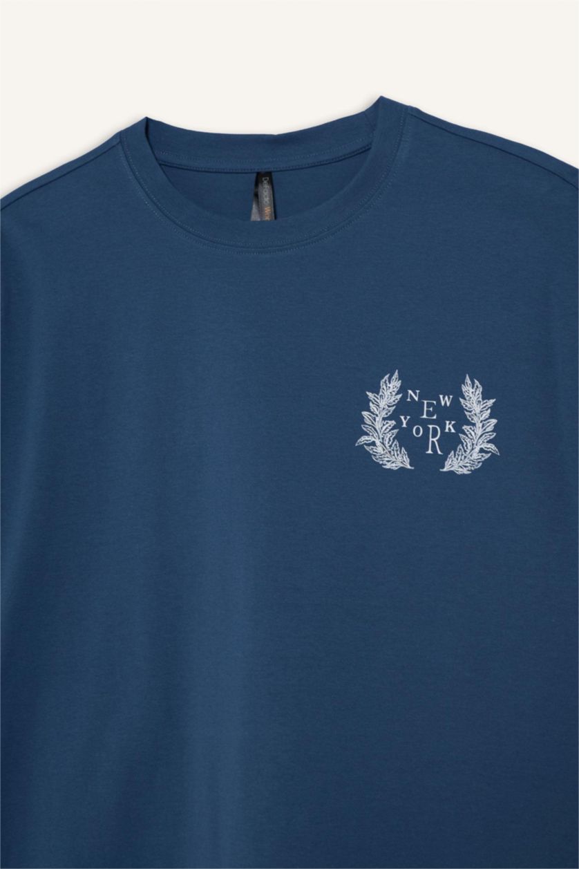 WOMAN Indigo Oversize Printed Crew Neck Short Sleeve T-Shirt