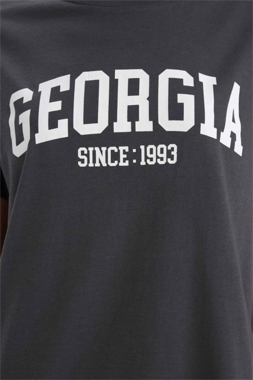 Woman Anthracite تيشيرت نص ردن قصة عادية وياخة مستديرة