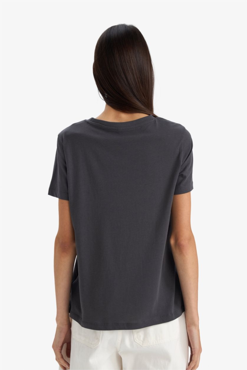 Woman Anthracite تيشيرت نص ردن قصة عادية وياخة مستديرة