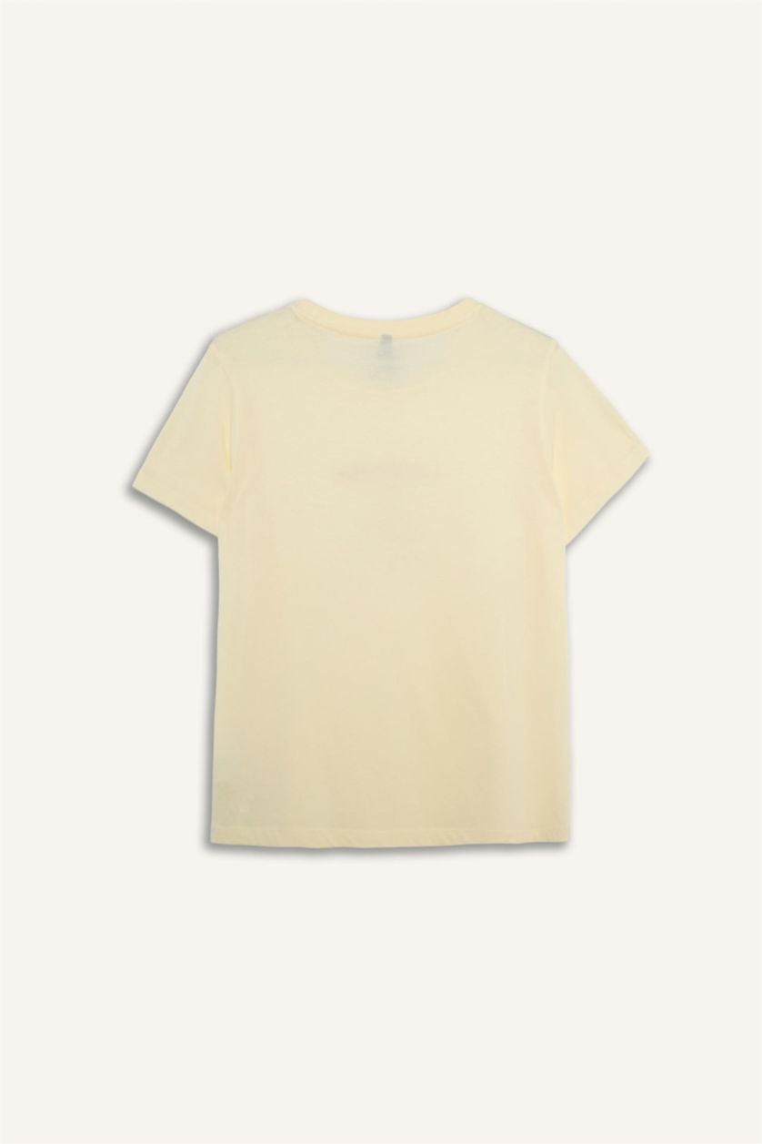 WOMAN Light Yellow Regular Fit Printed Crew Neck Short Sleeve T-Shirt