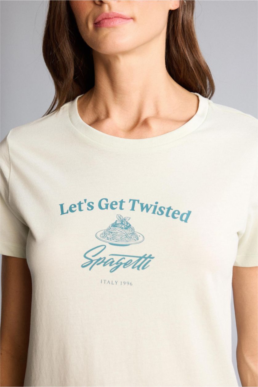 WOMAN Light Mint Regular Fit Printed Crew Neck Short Sleeve T-Shirt