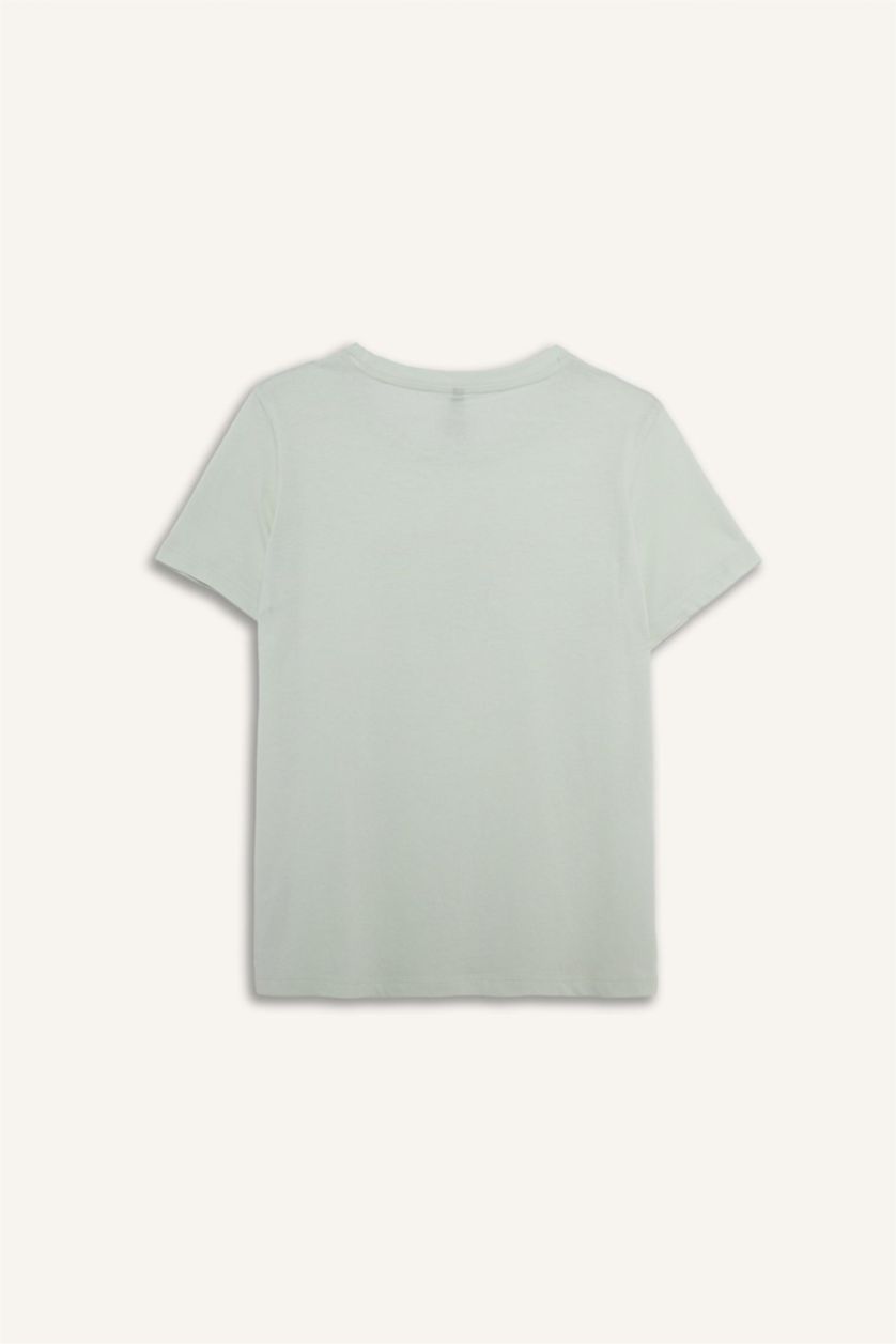 WOMAN Light Mint Regular Fit Printed Crew Neck Short Sleeve T-Shirt