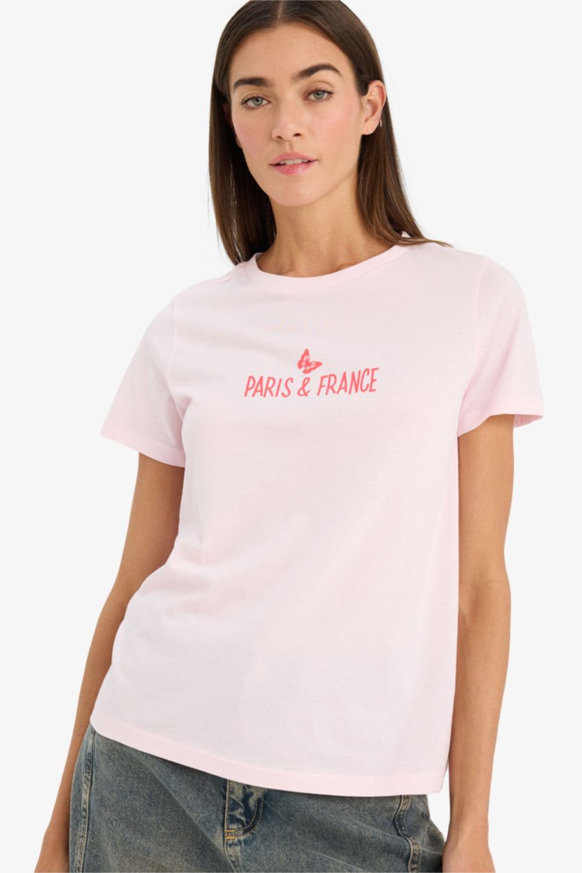 Әйелдерге Ашық Қызғылт Woman Short Sleeve T-Shirt