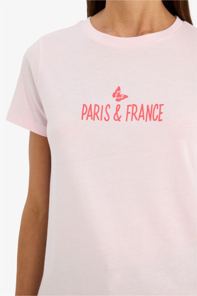 Әйелдерге Ашық Қызғылт Woman Short Sleeve T-Shirt