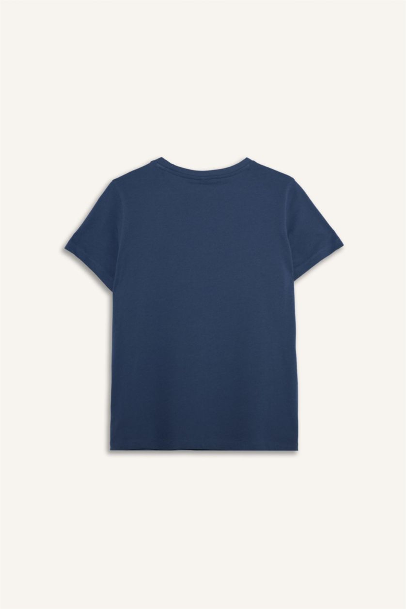 FEMME Indigo Clair T-shirt à col rond avec slogan imprimé Coupe régulière