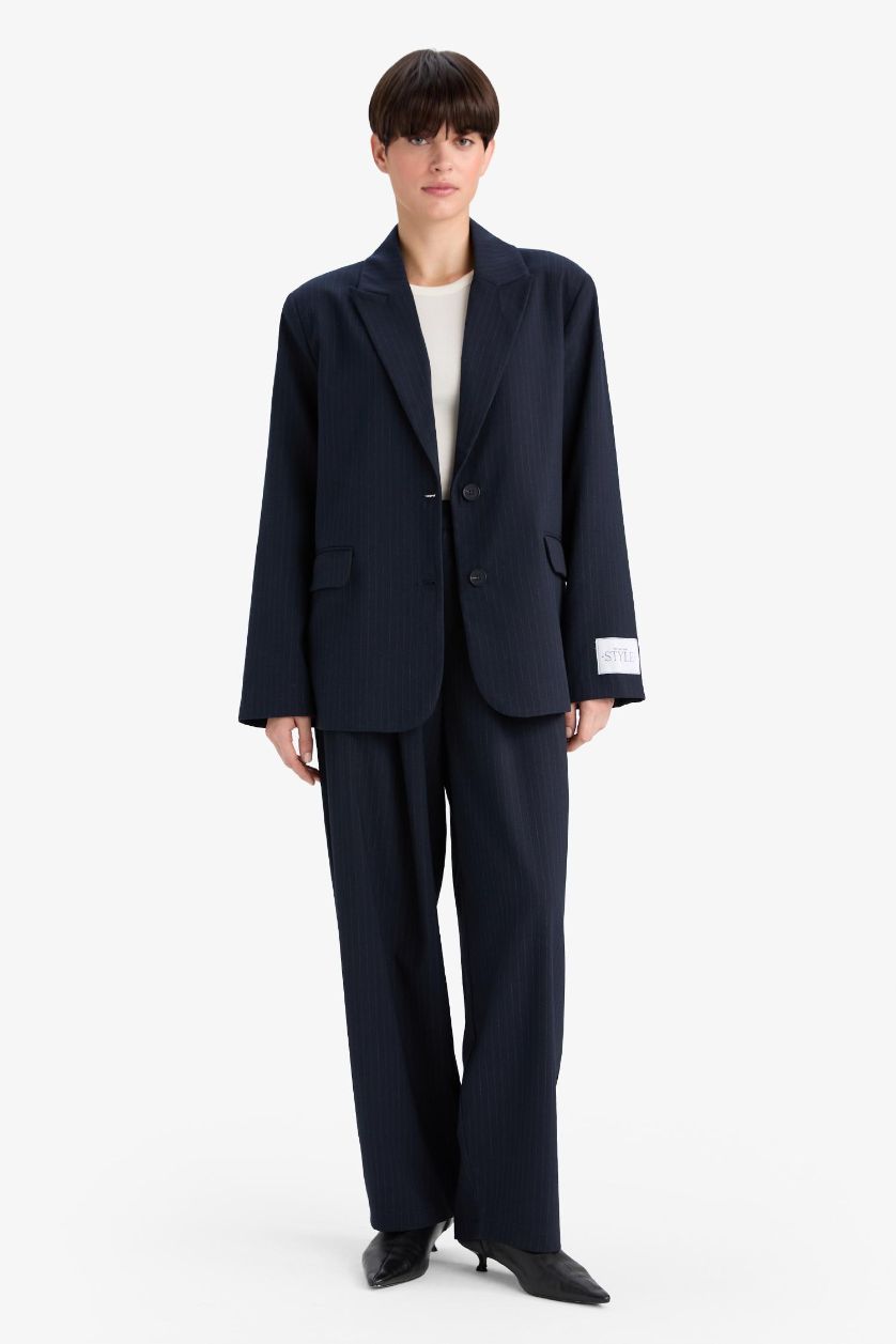 WOMAN NAVY Regular Fit Jacket Collar Blazer