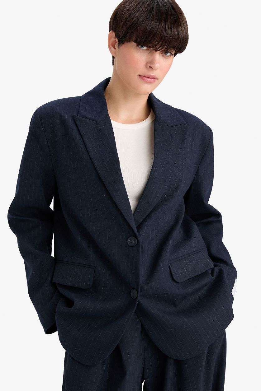WOMAN NAVY Regular Fit Jacket Collar Blazer