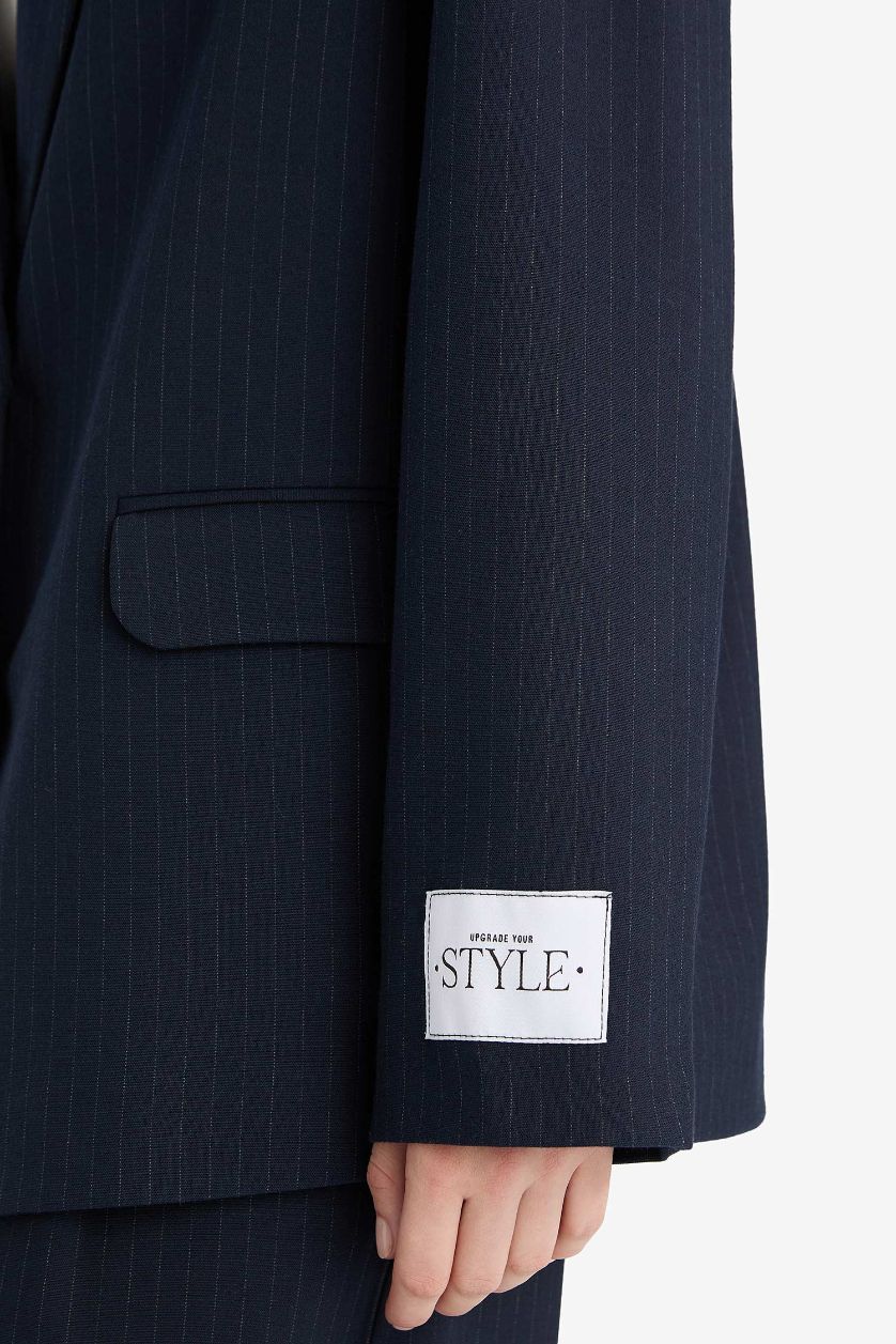 WOMAN NAVY Regular Fit Jacket Collar Blazer