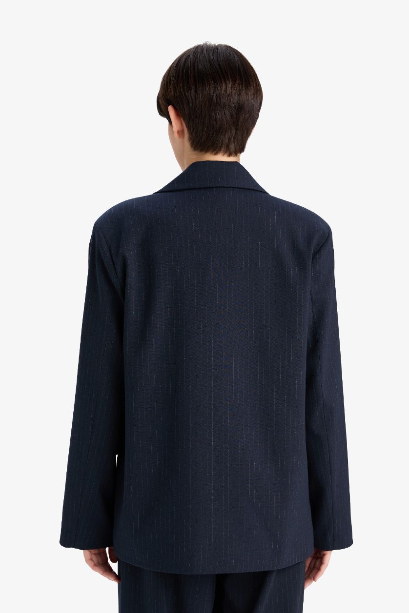 WOMAN NAVY Regular Fit Jacket Collar Blazer