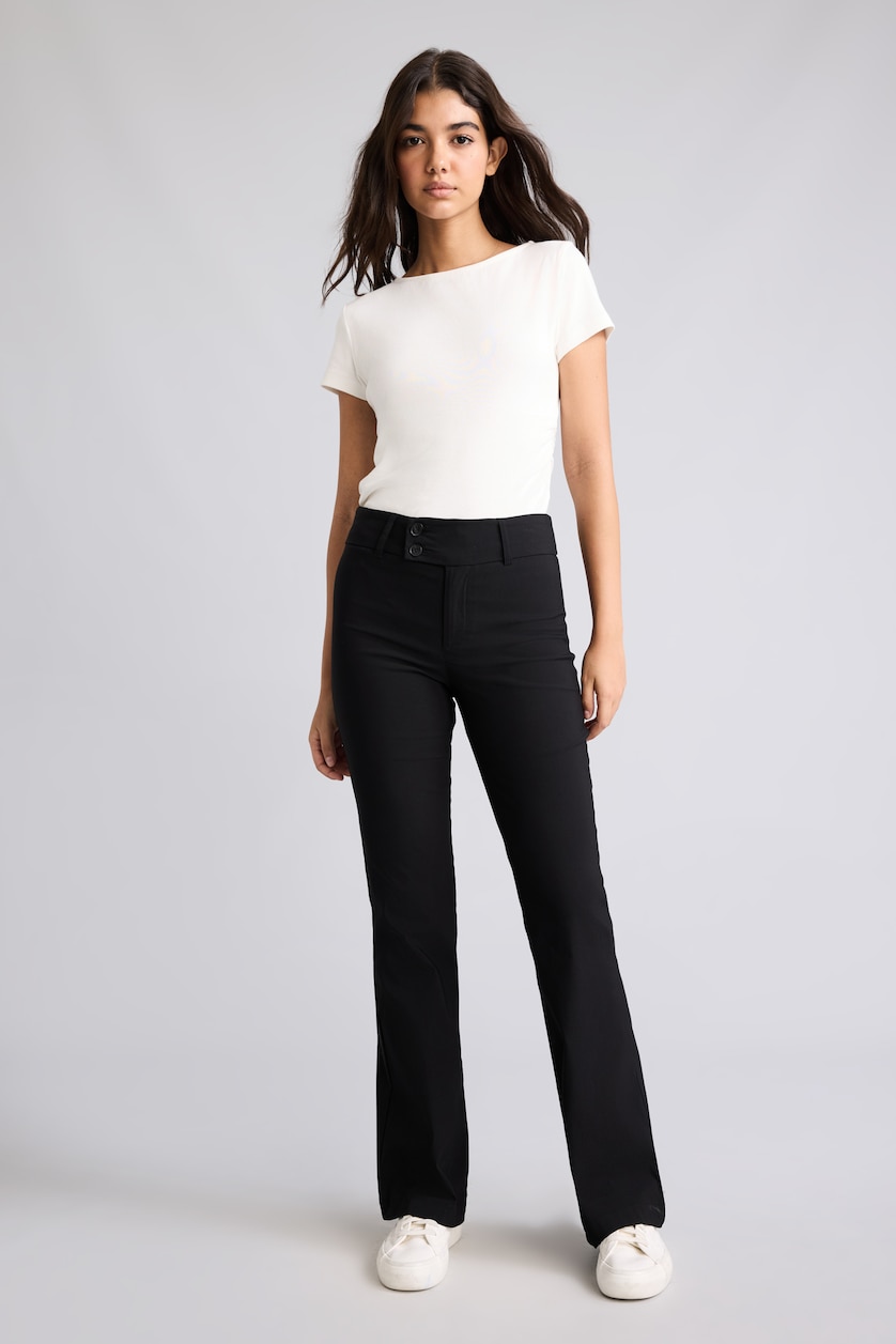 Women Black Normal Waist Flare Trousers