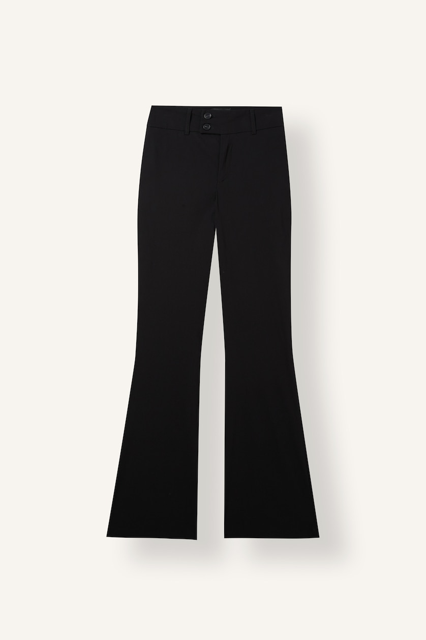 WOMAN Black Flared Fit Bengaline Mid-Rise Wide Leg Trousers