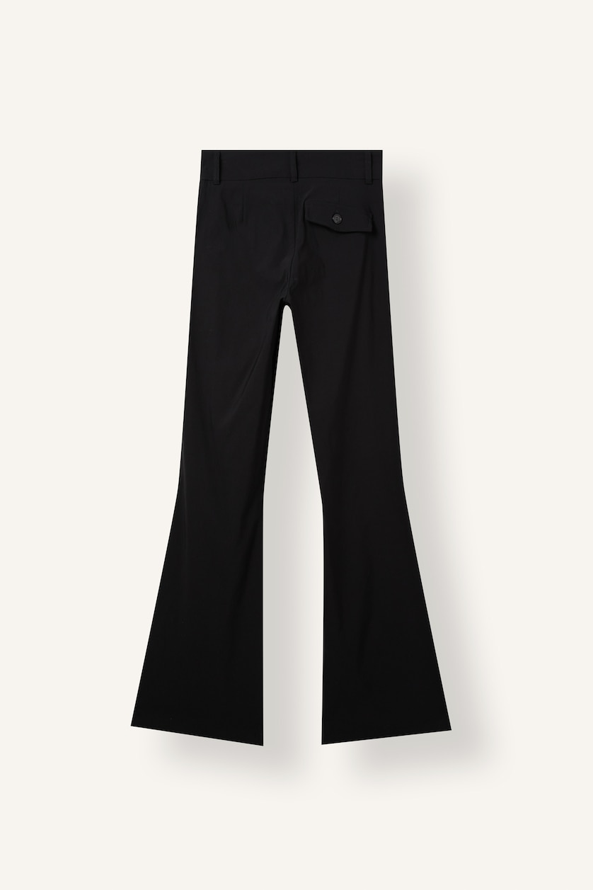 WOMAN Black Flared Fit Bengaline Mid-Rise Wide Leg Trousers