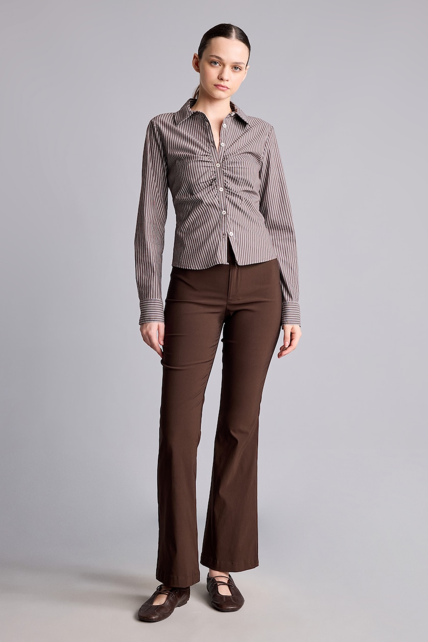 Women Brown Normal Waist Flare Trousers
