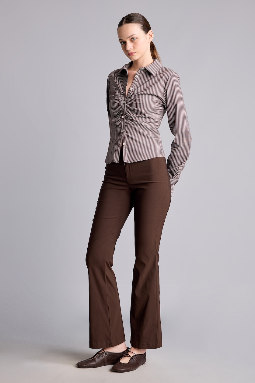 Women Brown Normal Waist Flare Trousers