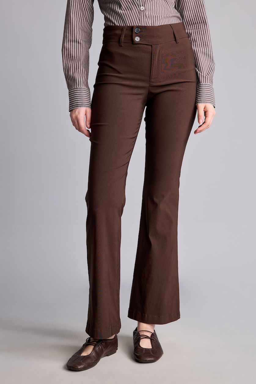 Women Brown Normal Waist Flare Trousers