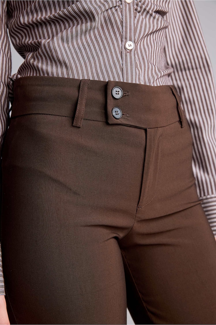 Women Brown Normal Waist Flare Trousers