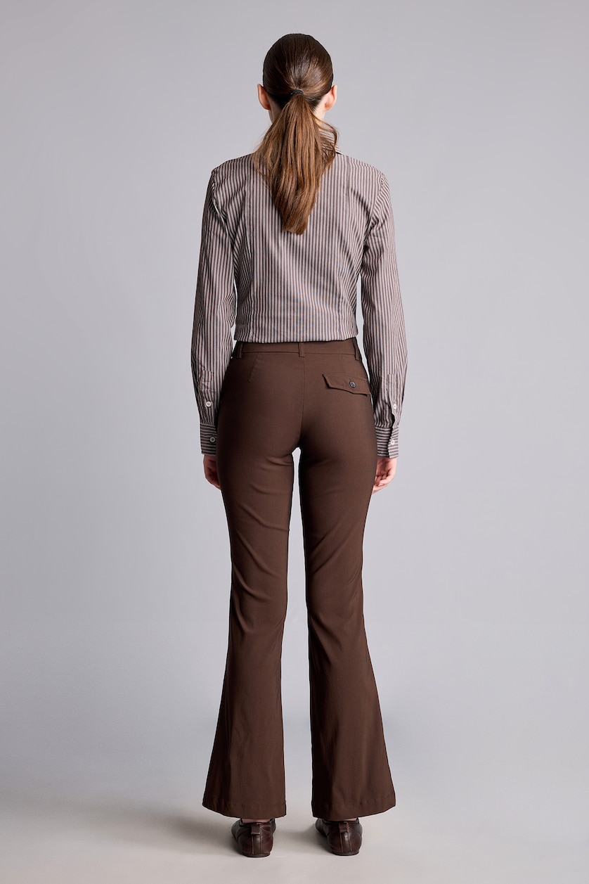 Women Brown Normal Waist Flare Trousers