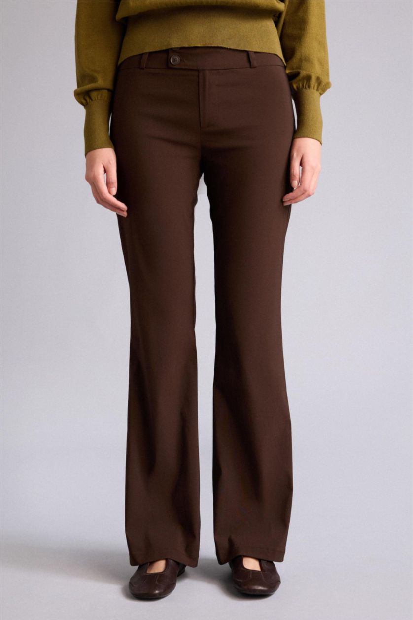 Woman Brown Flare Zipper Trousers