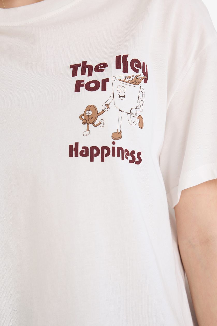 نساء اوف وايت تيشيرت نص ردن اوفر سايز مطبوع