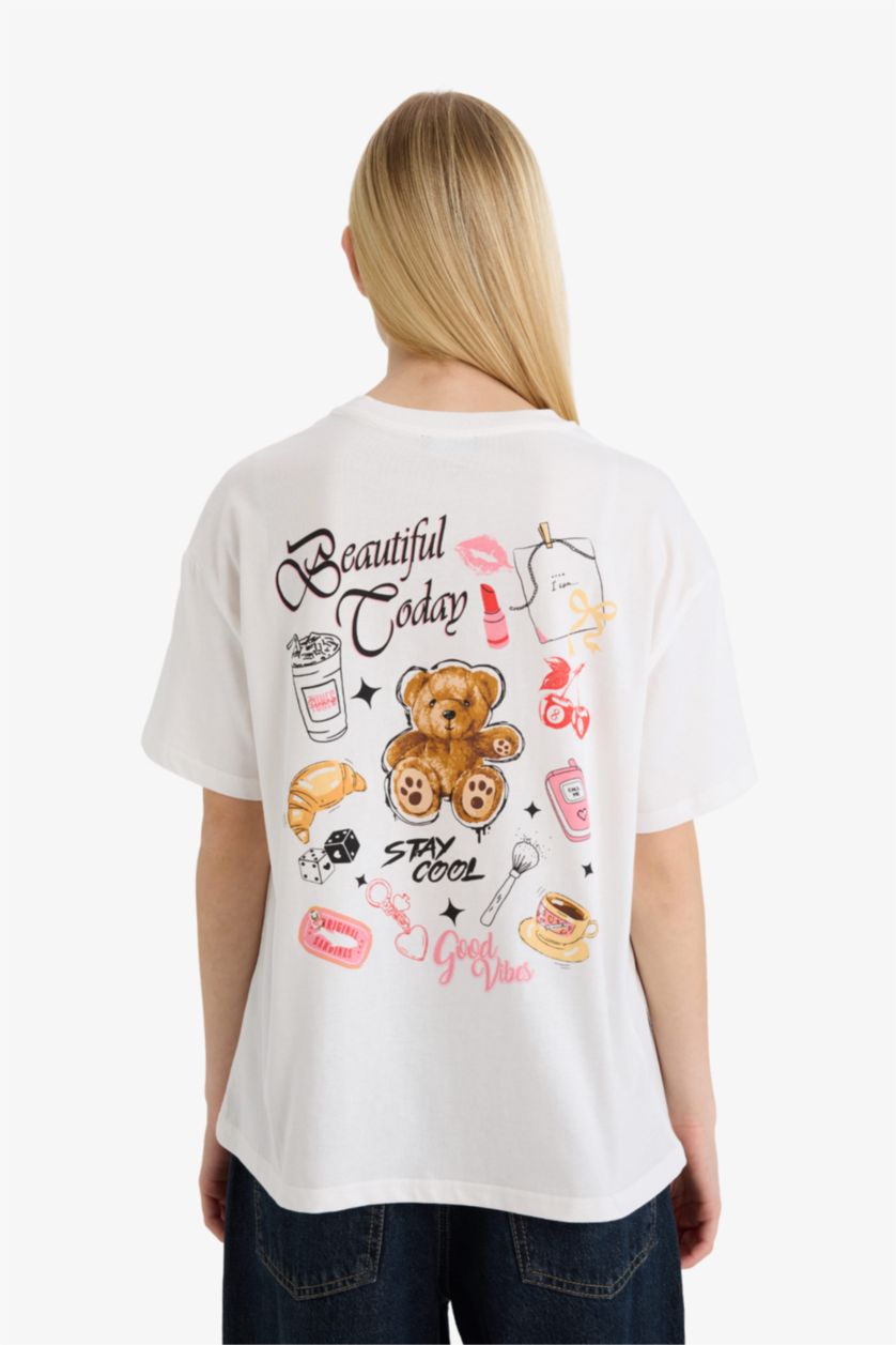 Женщины Кремовый Футболка с принтом Oversize