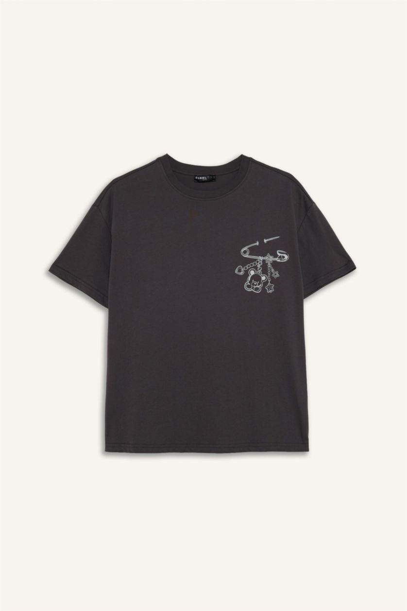 Женщины Антрацит Футболка с принтом Oversize