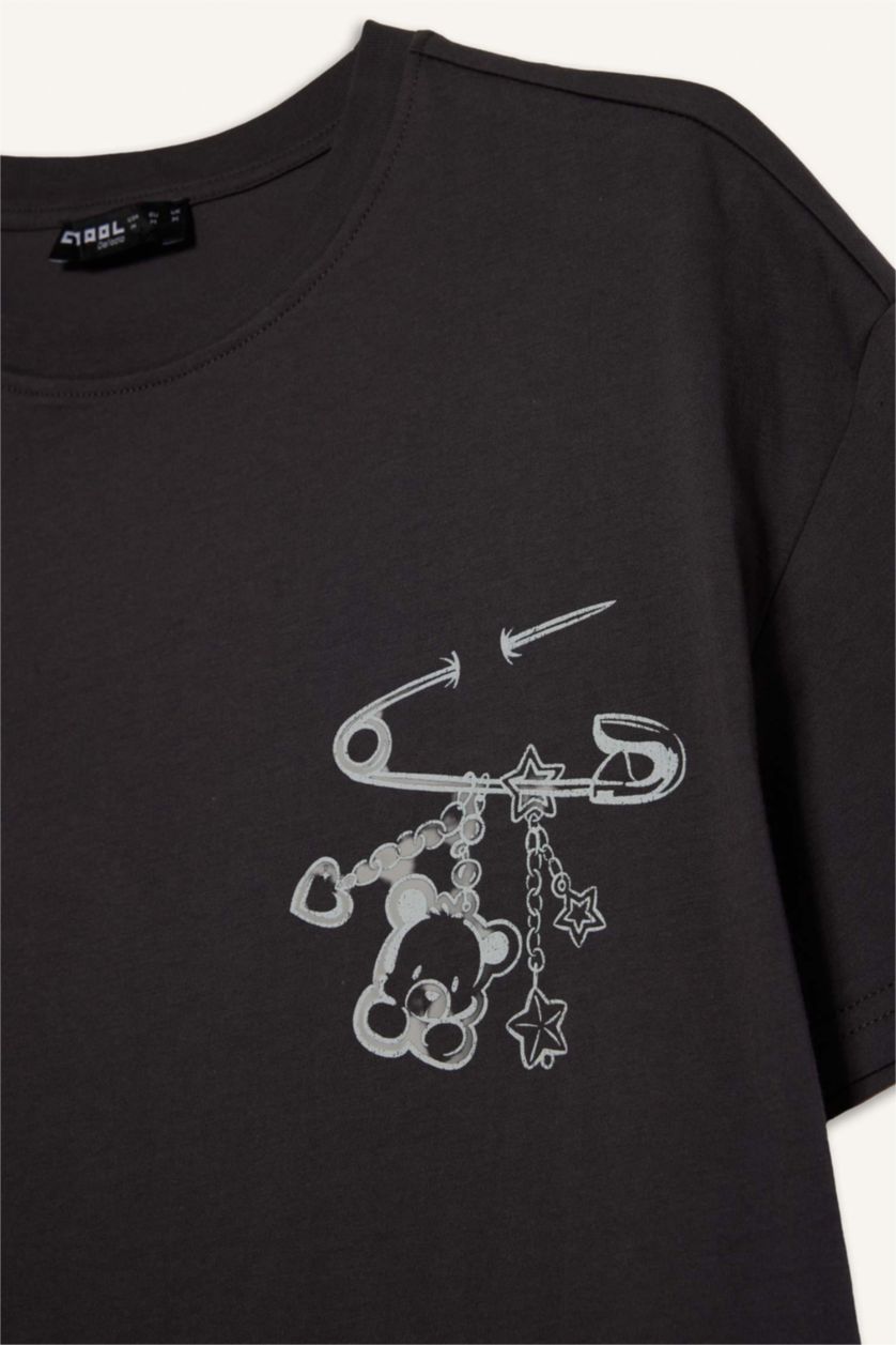 Женщины Антрацит Футболка с принтом Oversize