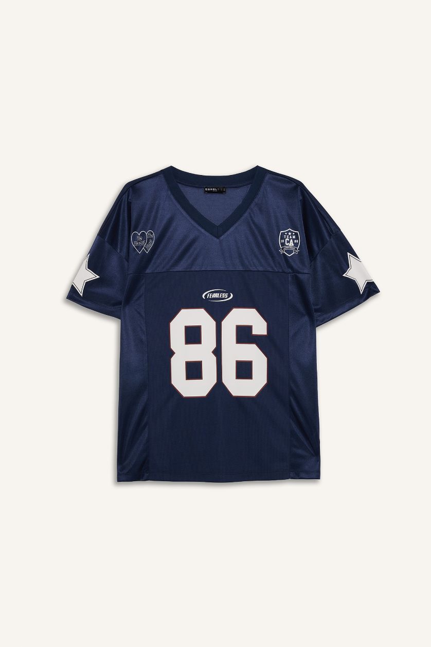 Woman NAVY Oversize Fit Printed Short Sleeves T-shirt