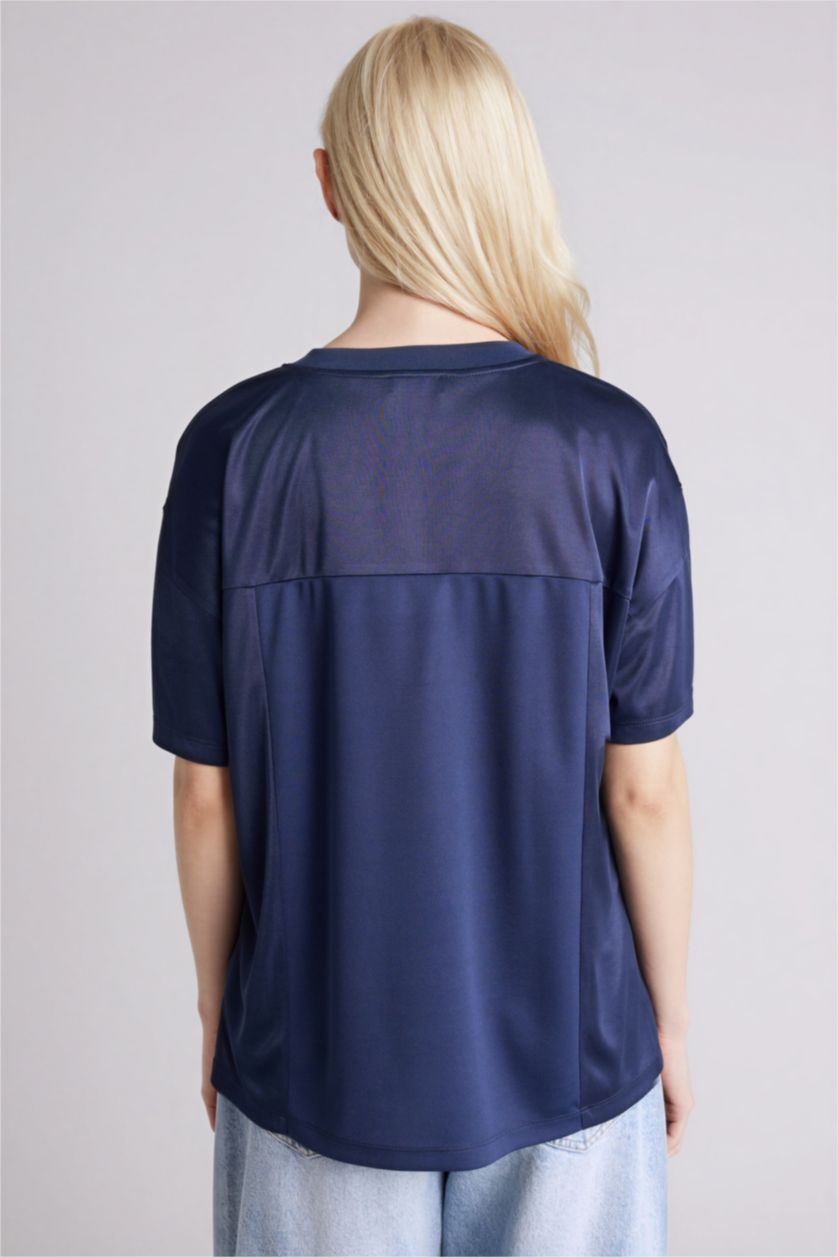 WOMAN NAVY Oversize Fit Printed Short Sleeves T-shirt