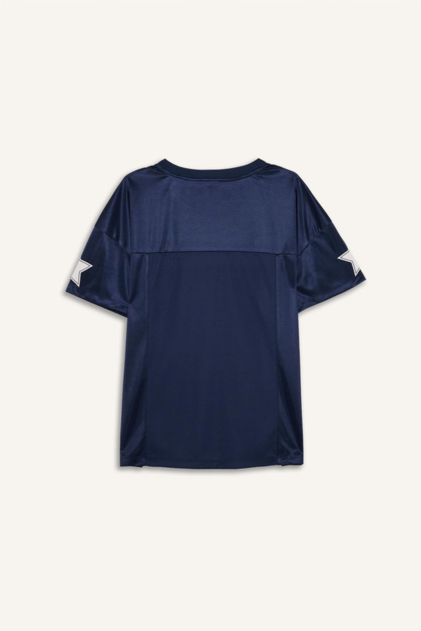 WOMAN NAVY Oversize Fit Printed Short Sleeves T-shirt