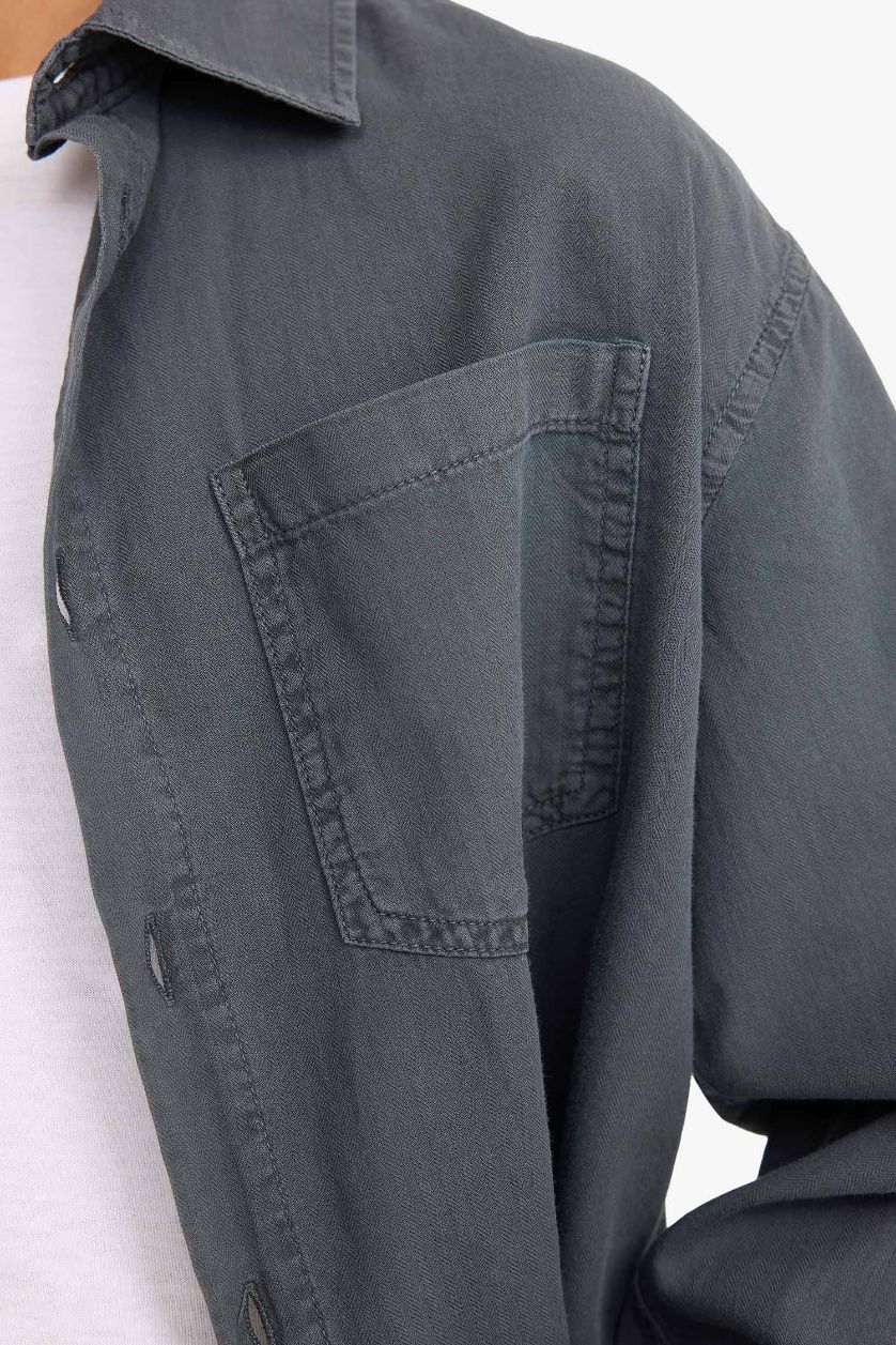 أولادي أنثرا قميص اولادي كم طويل اوفر سايز بياقة بولو