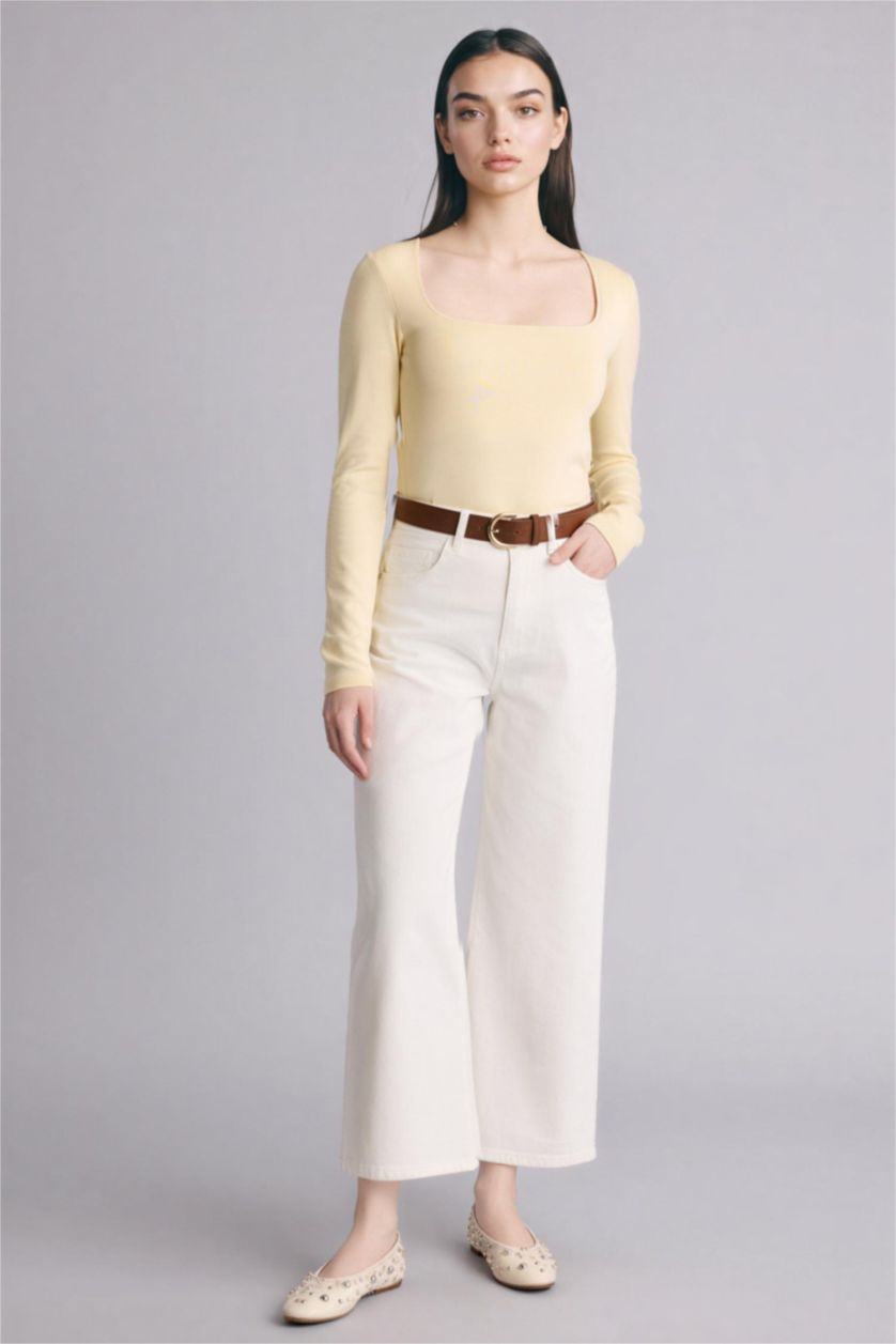 Женщины Кремовый High Waist Culotte Fit Trousers