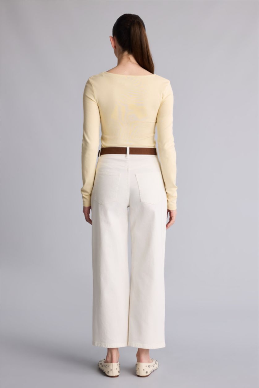 Женщины Кремовый High Waist Culotte Fit Trousers