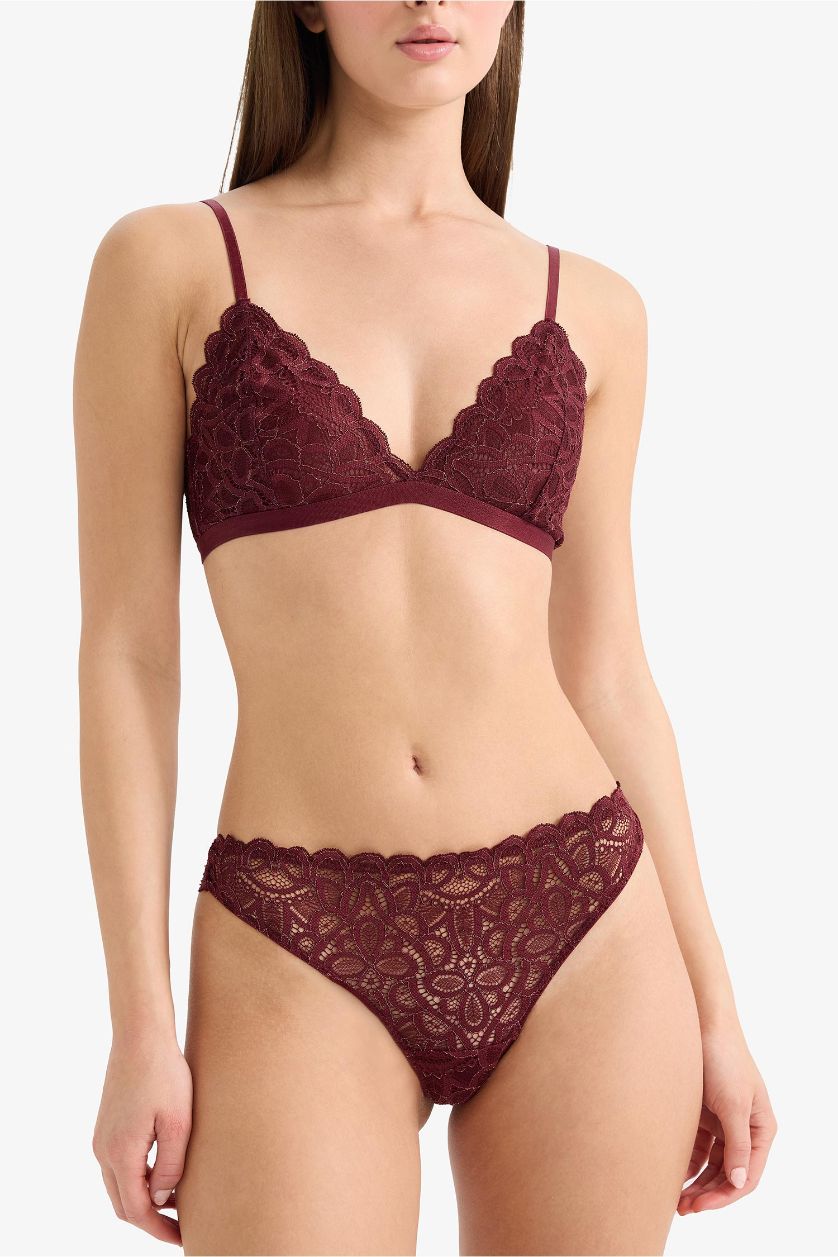 WOMAN Bordeaux Glitter Lace Brazilian Panty