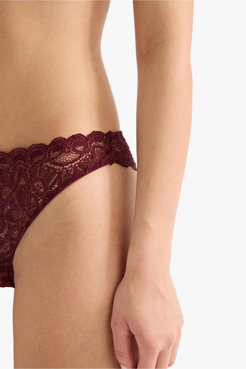 WOMAN Bordeaux Glitter Lace Brazilian Panty
